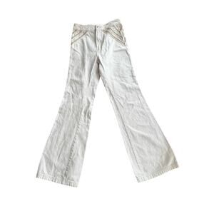 We The Free by Free People Cream Flare Jeans Size 24 Embroidered Detail at HIps